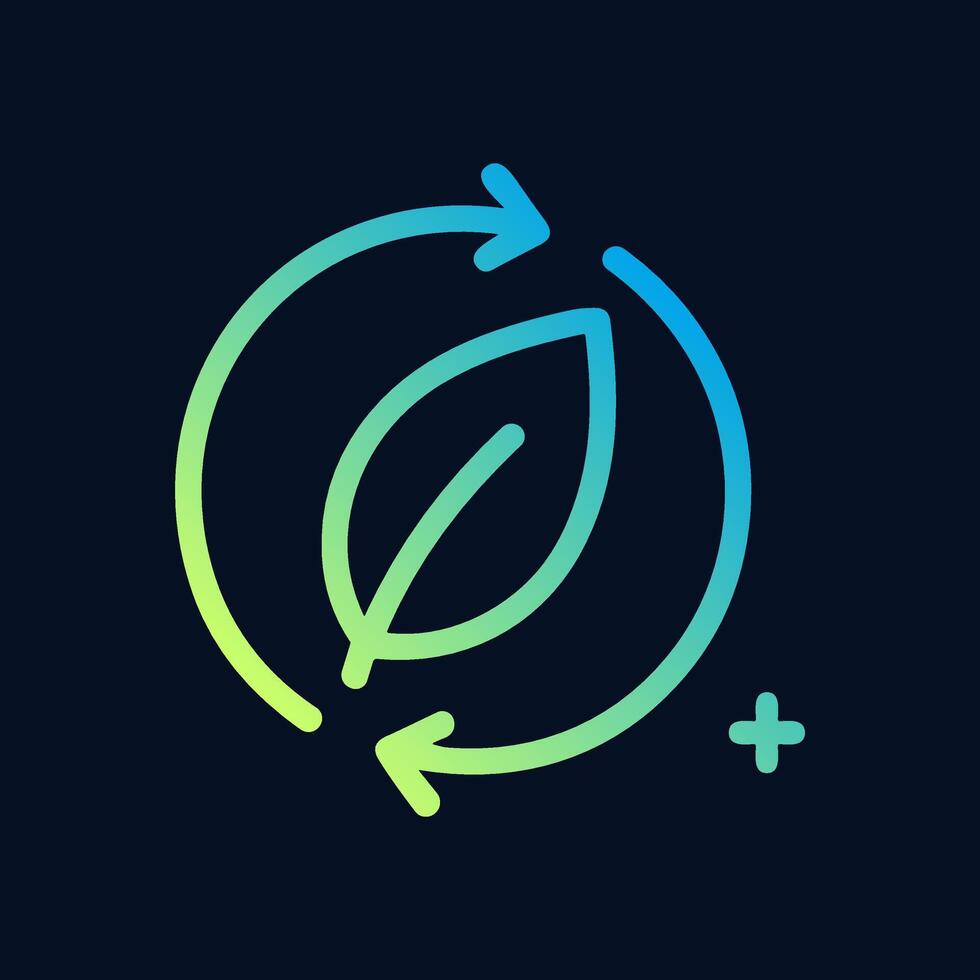 Sustainable growth leaf within recycling arrows. Icon symbol illustration vector