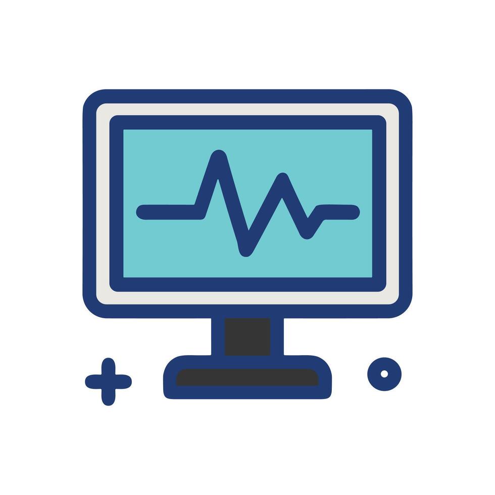 Vital signs monitor displaying heart activity. Icon symbol illustration vector