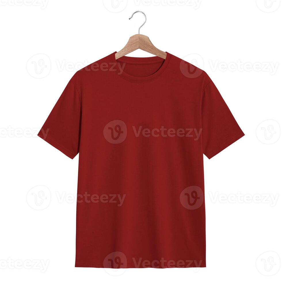 Red tshirt on a wooden hanger. photo