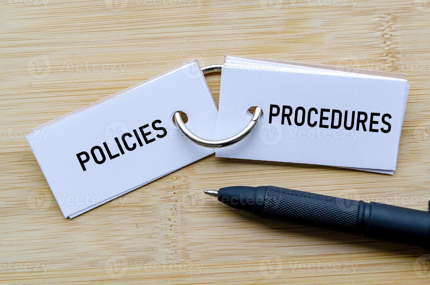 Policies and Procedures text on notepad representing operational guidelines and internal controls photo