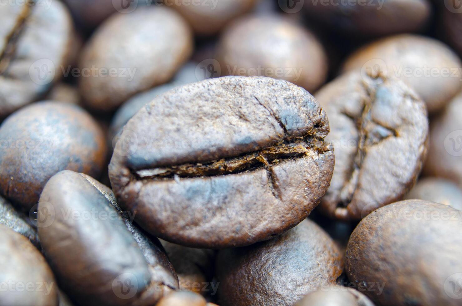 Micro photography of roasted coffee beans with customizable space for text. photo