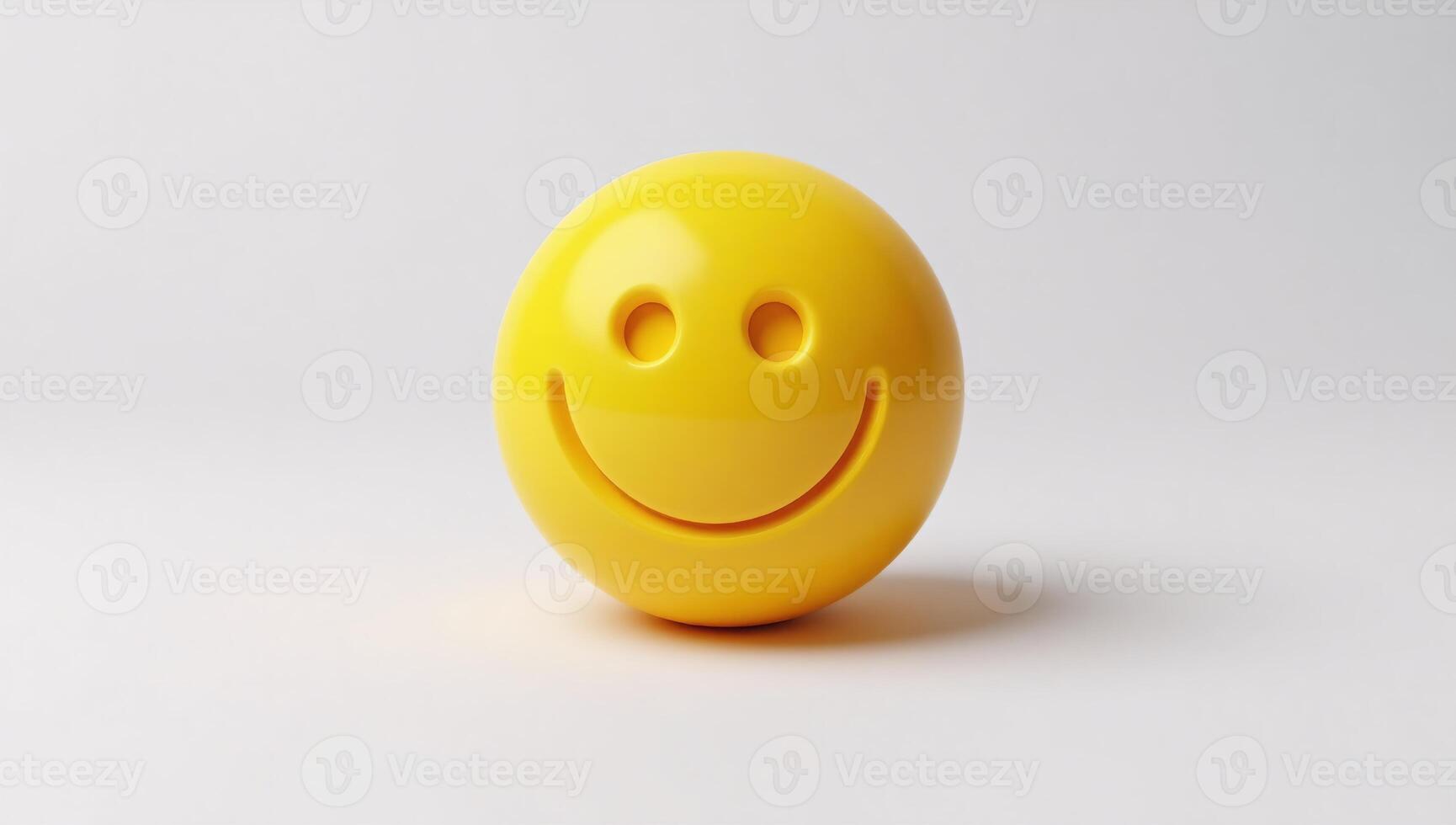 Bright yellow sphere with happy face symbol on white background photo