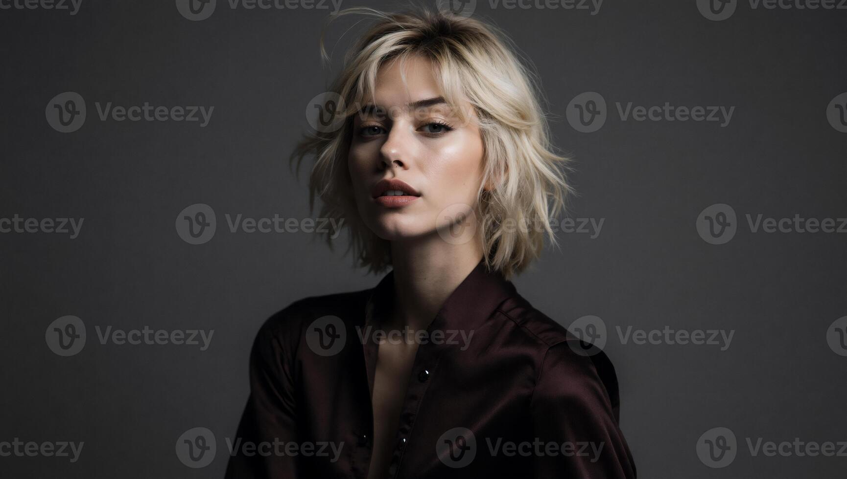 A woman with blonde hair and a dark shirt photo