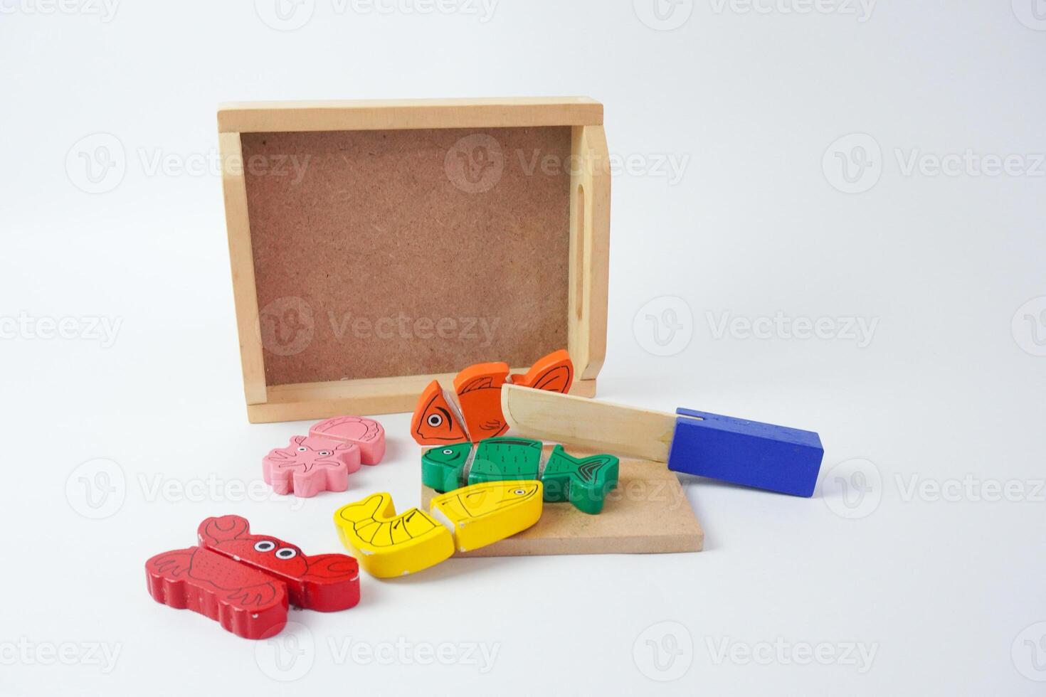 wooden toy, colorful wooden, toy in the shape of seafood. Educational logic toy for children. Montessori Games for Child Development photo