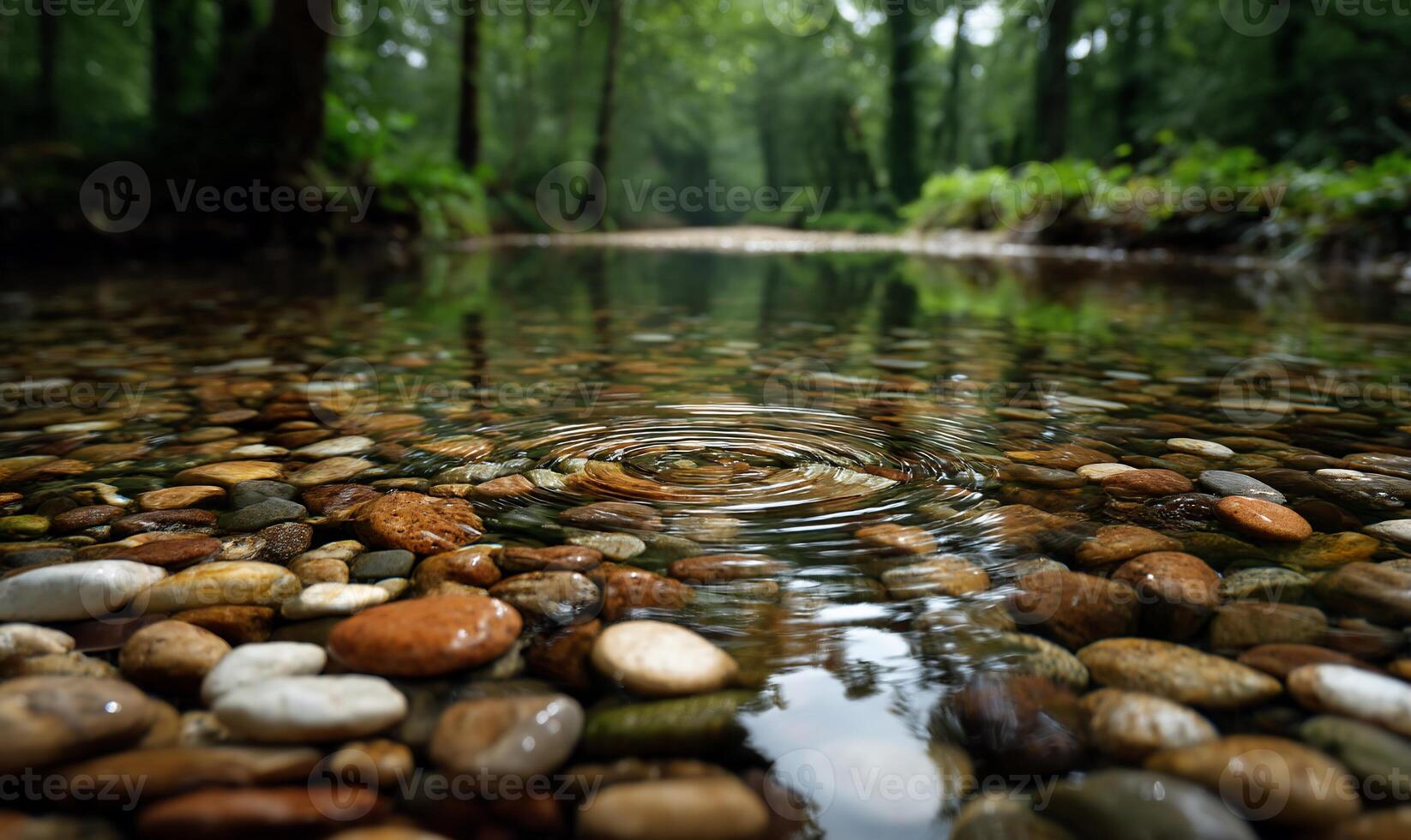 Clear stream ripples through colorful rocks photo