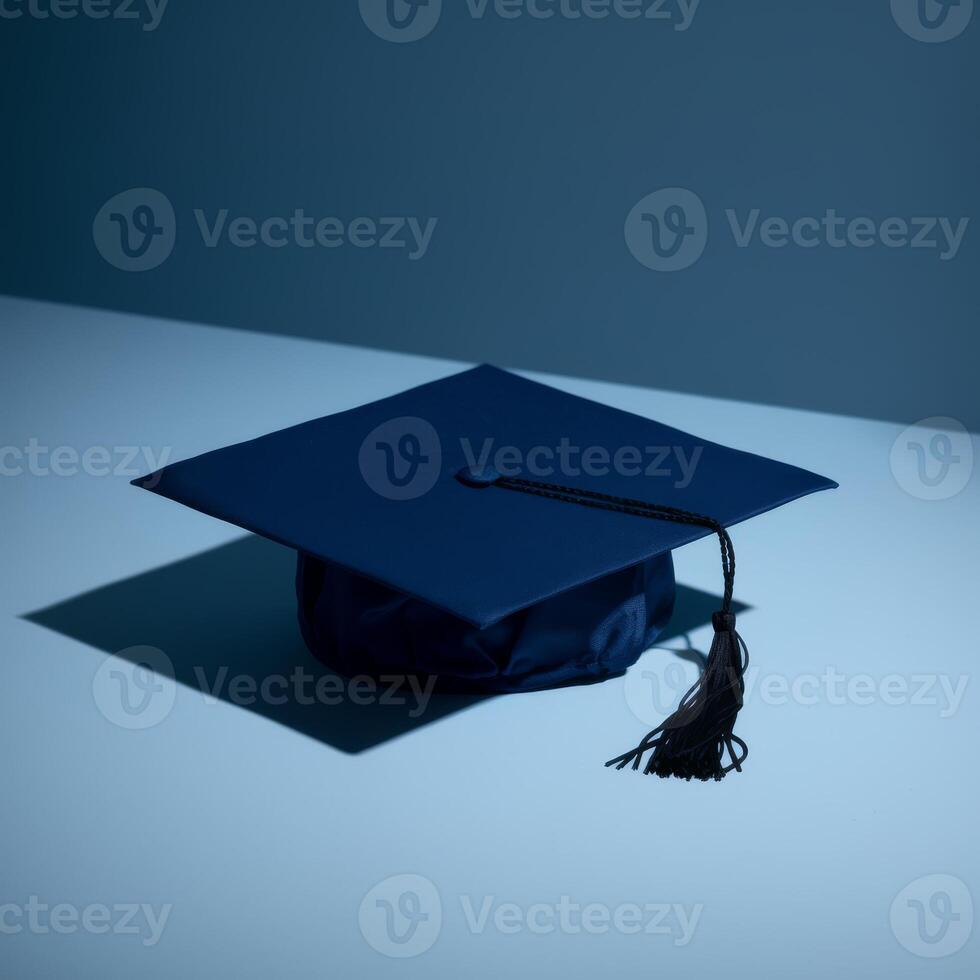 Blue graduation cap shadow minimalist education photo