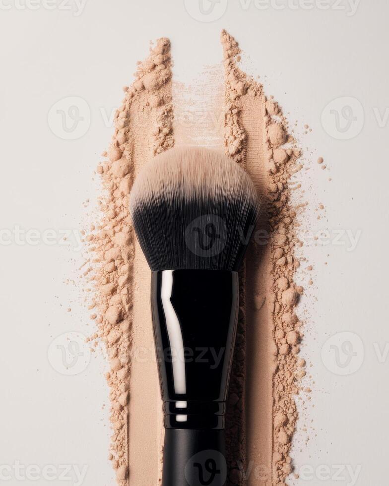 Makeup brush in loose powder swatch photo