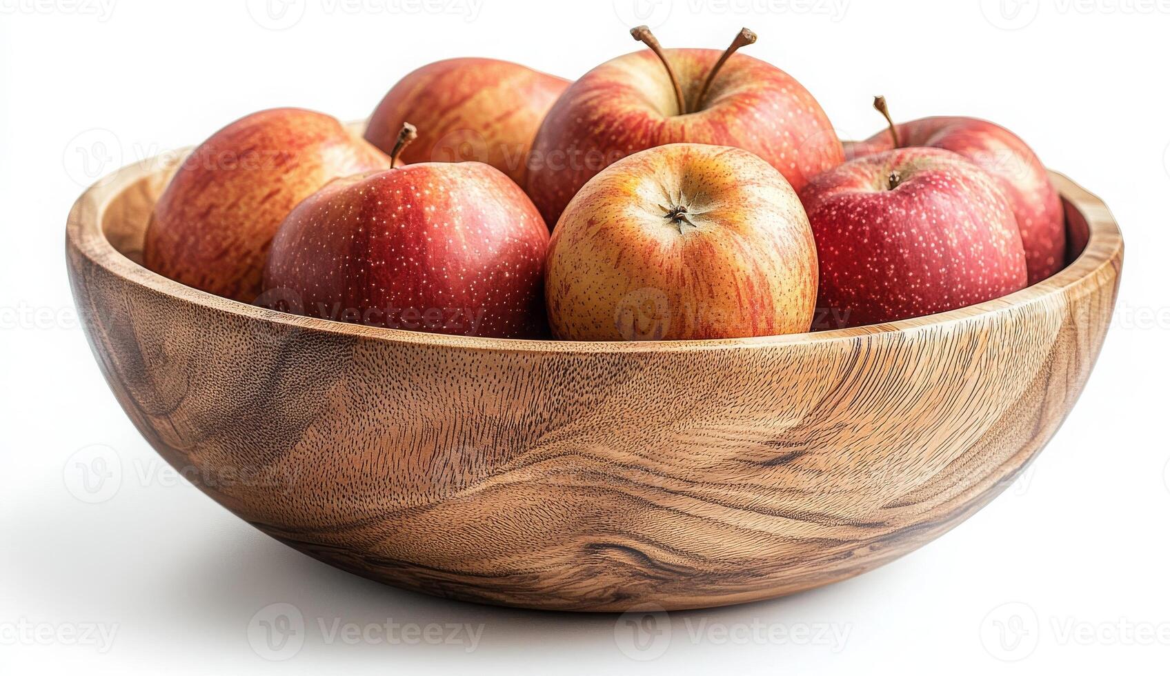 Fresh Red Apples in Wooden Bowl on White Background photo