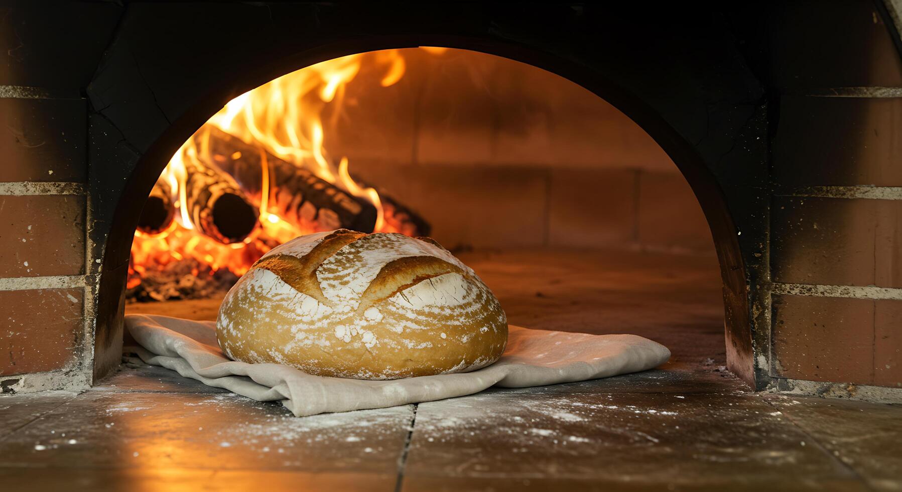 Bread baking in a brick oven photo