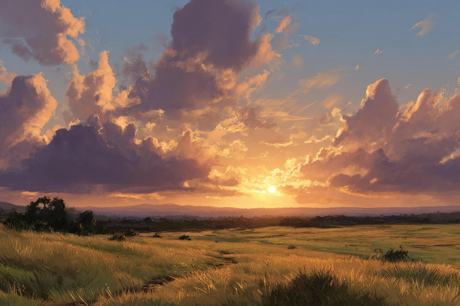 Sunset over a golden savanna photo