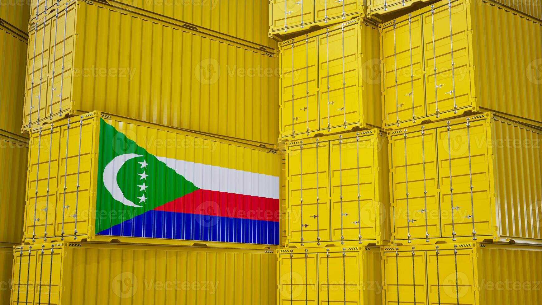 Cargo shipping container with comoros flag, shipping and freight transportation of comoros concept. photo