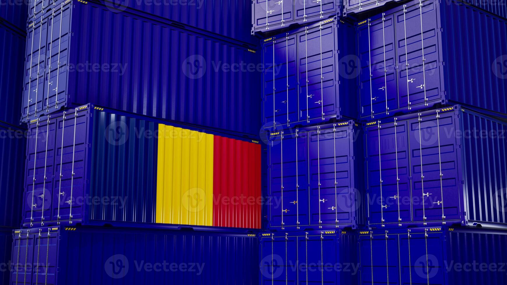 Cargo shipping container with chad flag, shipping and freight transportation of chad concept. photo