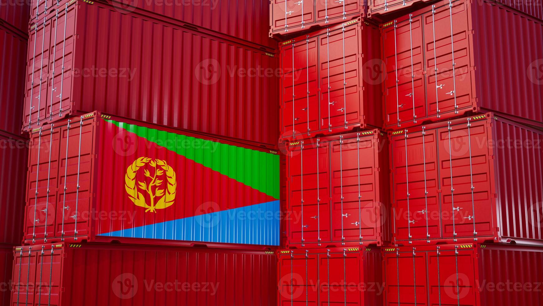 Cargo shipping container with eritrea flag, shipping and freight transportation of equatorial guinea concept. photo