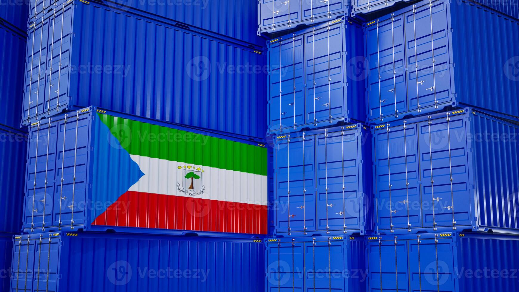 Cargo shipping container with equatorial guinea flag, shipping and freight transportation of equatorial guinea concept. photo