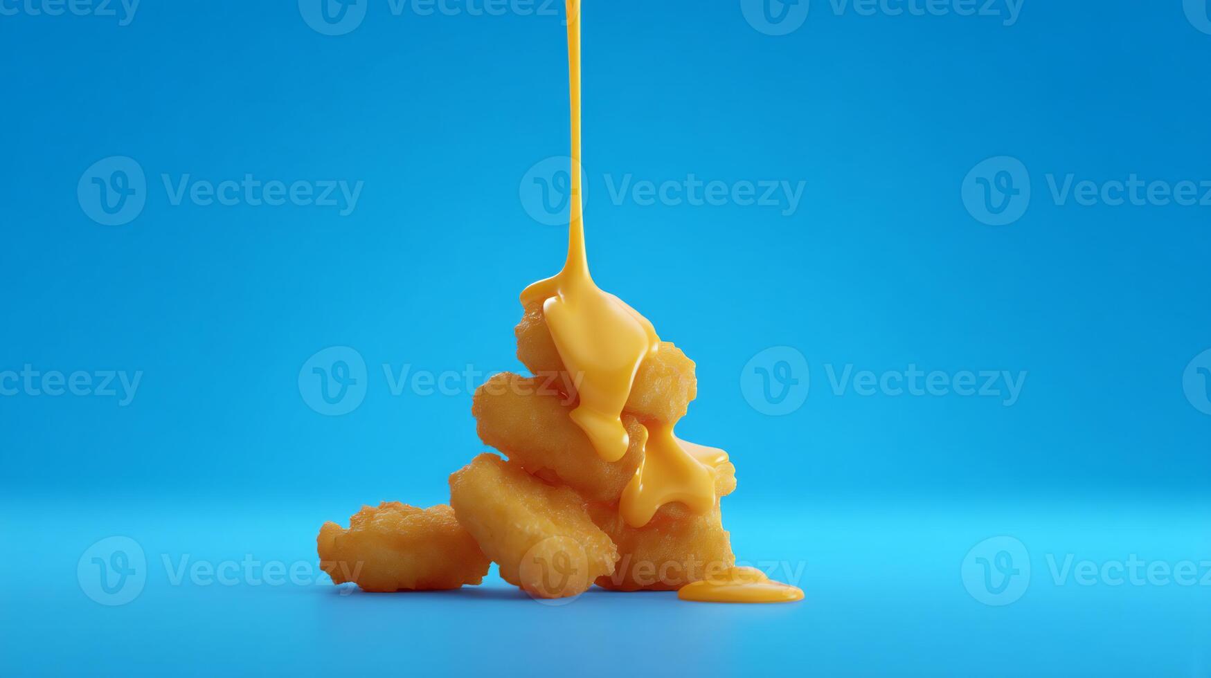 A close up of a pile of chicken nuggets being drizzled with sauce photo