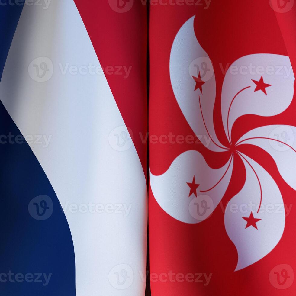 Waving Flags Of France And Hong Kong photo