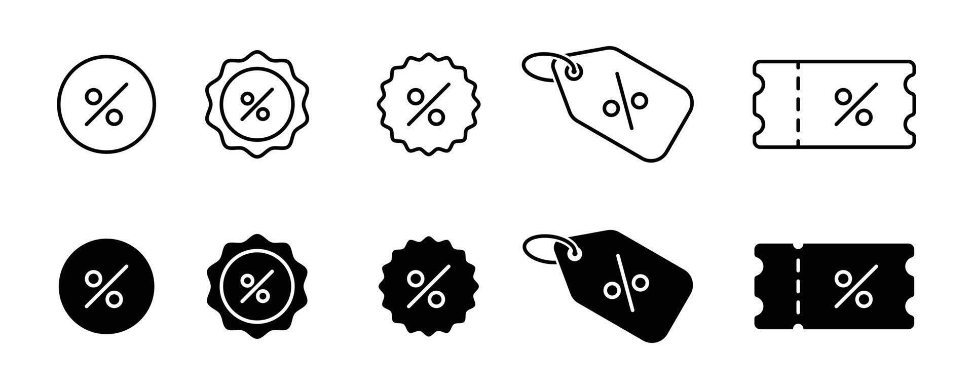 Discount percent tag icon set. thin line discount related icon. sale badge icon. percent price tag illustration. vector