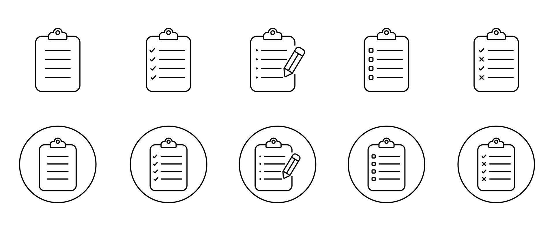 Clipboard icon set in thin line style. document symbol set. document check list icon sign. vector