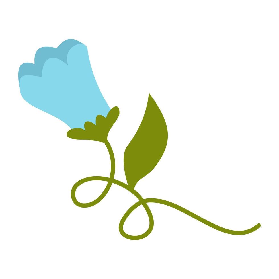 Simple and elegant blue flower element decoration with green leaf, hand drawn in retno style perfect for sticker. vector
