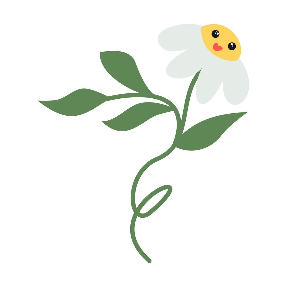 playful element hand drawn of daisy flower character with lovely emoticon set in retno 60s and 70s in groovy style. vector