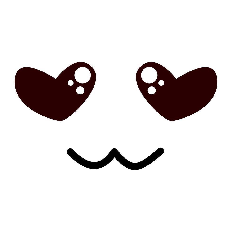 Cute emoticon face with heart eyes showing love and happiness. vector