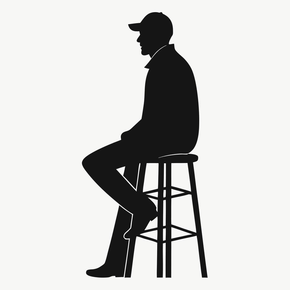 Black of Man Sitting on Tall Stool vector