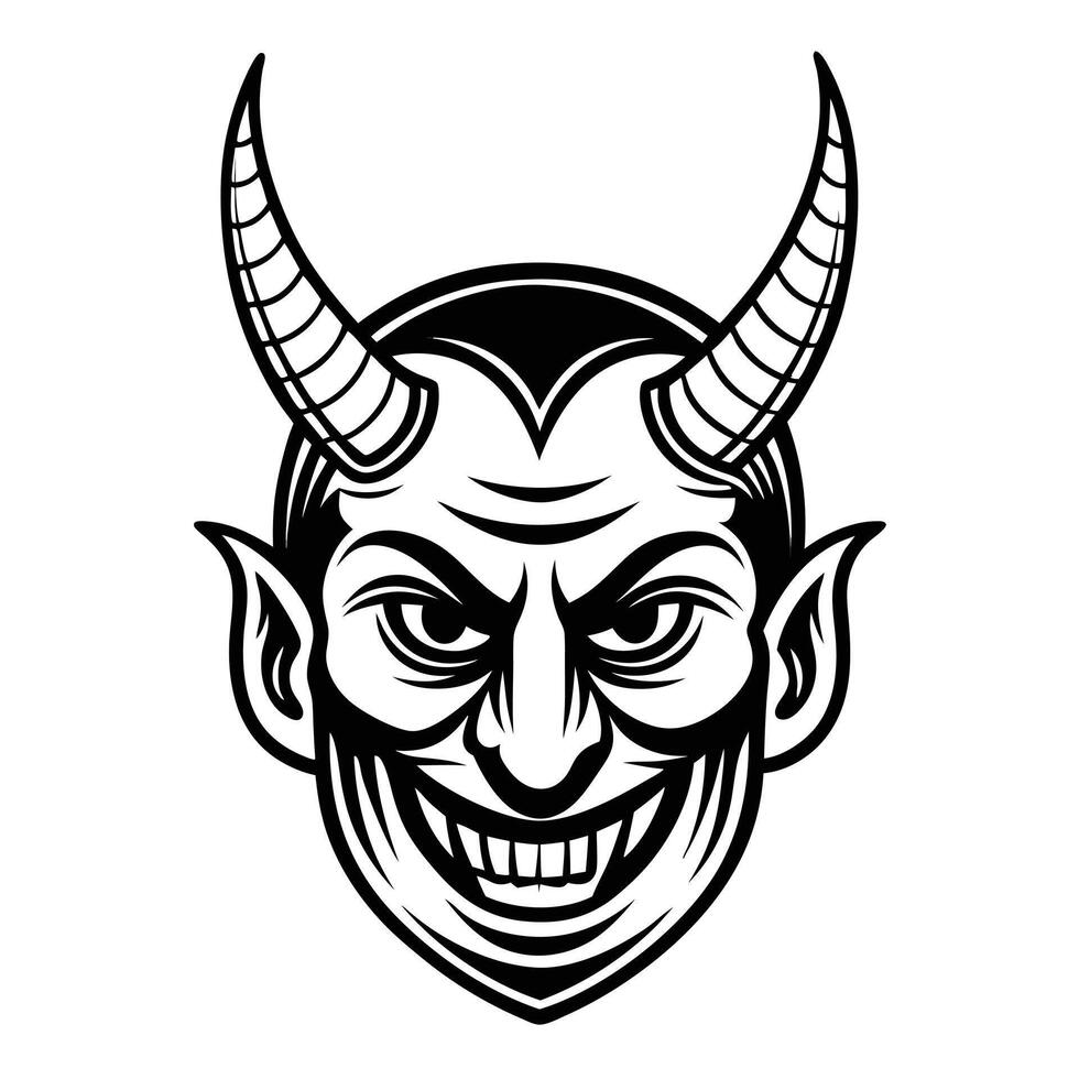 Terrifying Demon Face in Silhouette Style vector