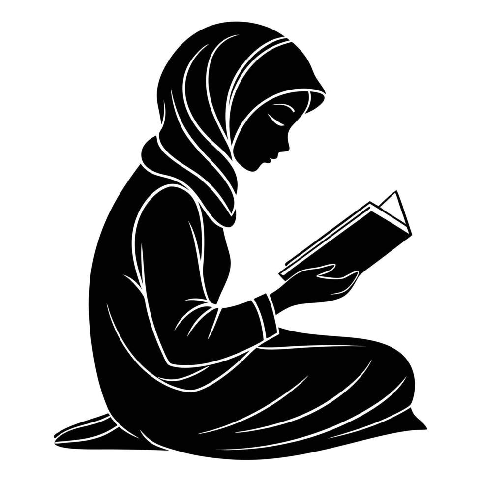 Minimalist Silhouette of Muslim Girl with Book vector