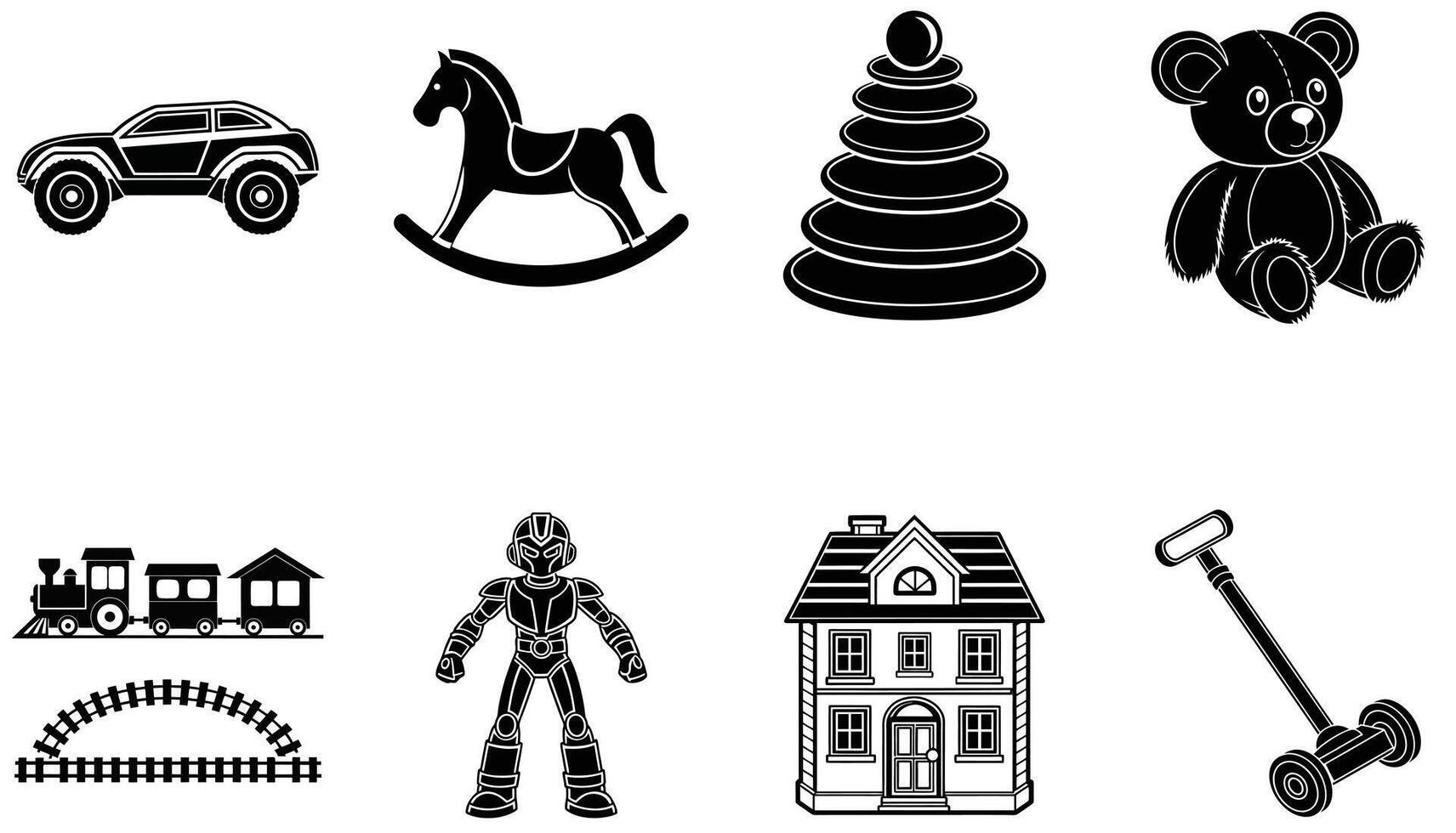 Kids Toy Assortment in Black Minimal Silhouette Style vector