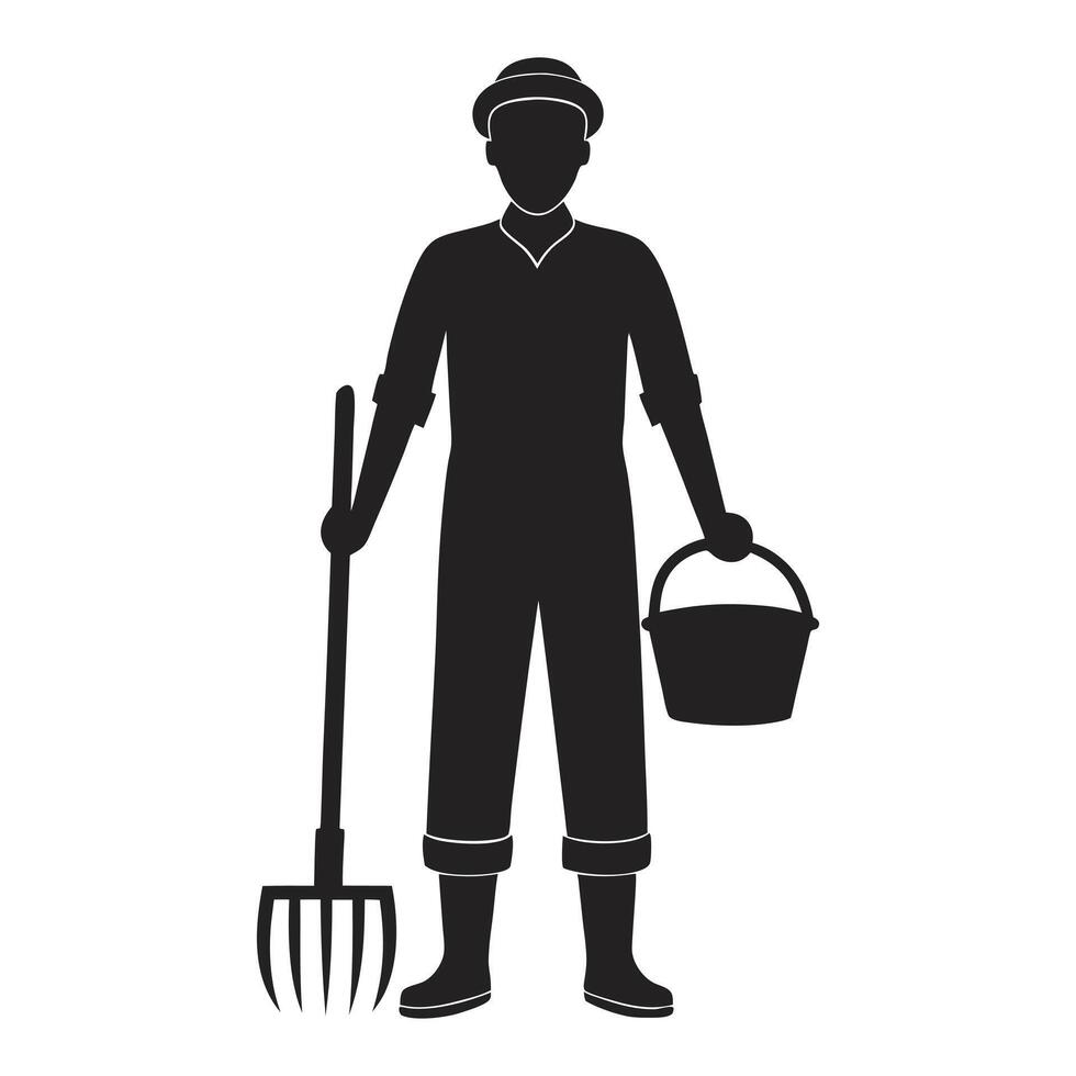 Minimalist Silhouette of Islamic Farmer with Tools vector