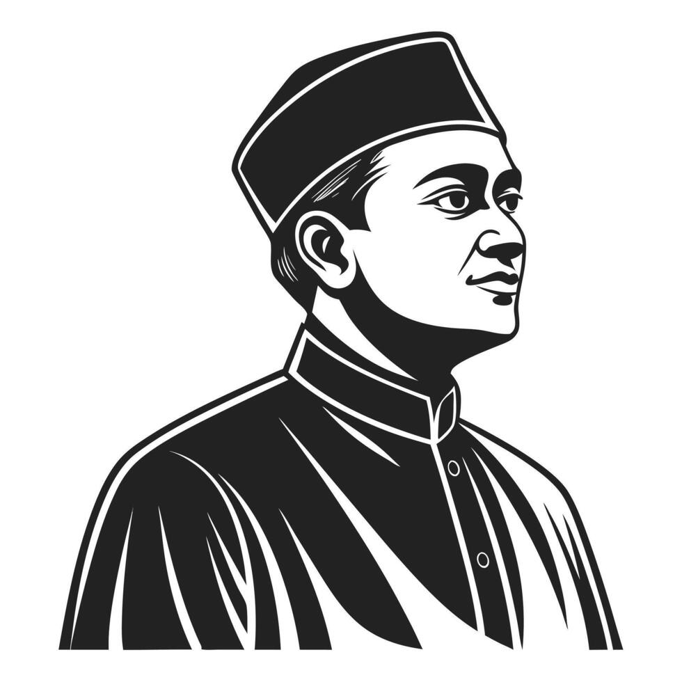 Simple Black Silhouette of Traditional Bengali Muslim Man vector