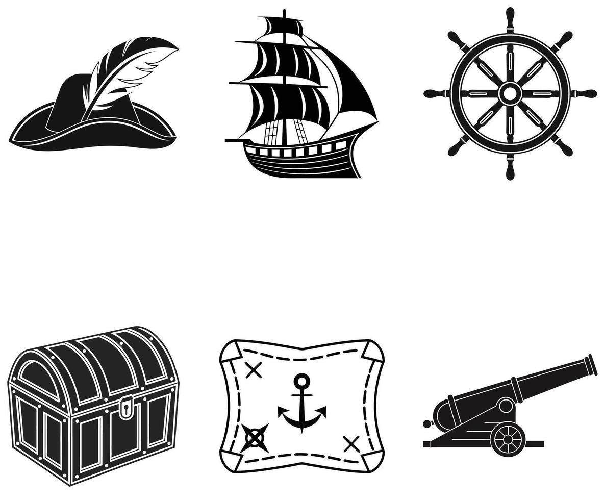 Simple Pirate and Nautical Silhouettes for Design Projects vector