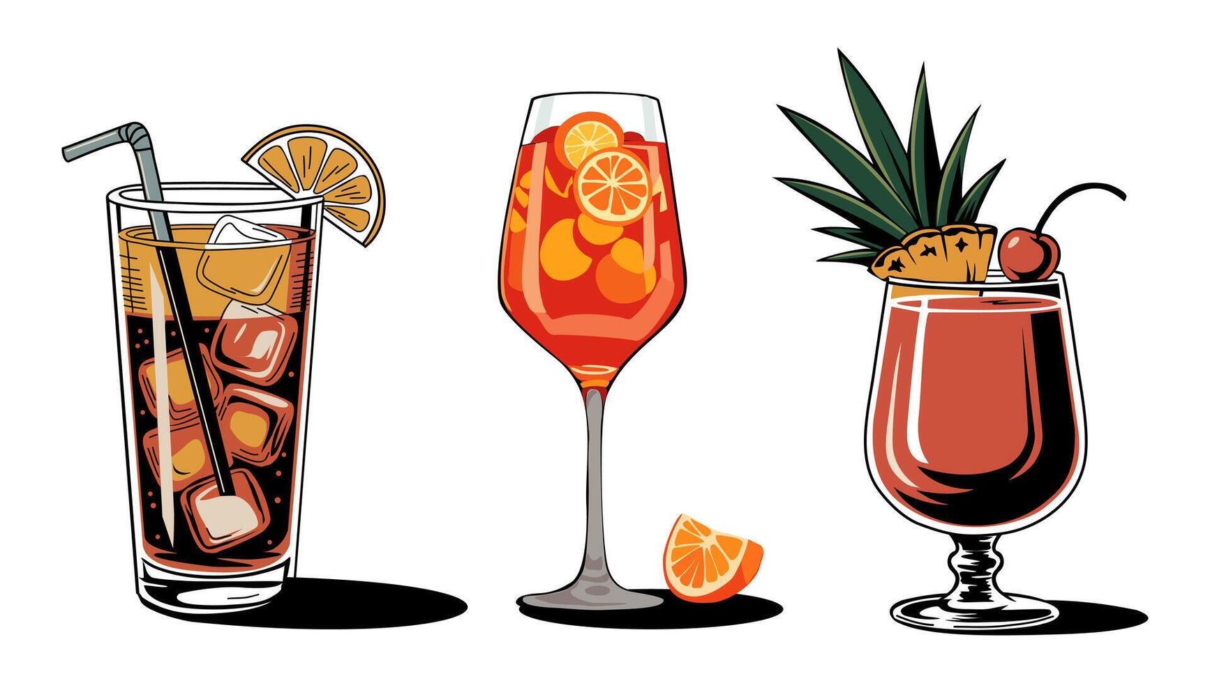 set of retro style cocktails isolated vector