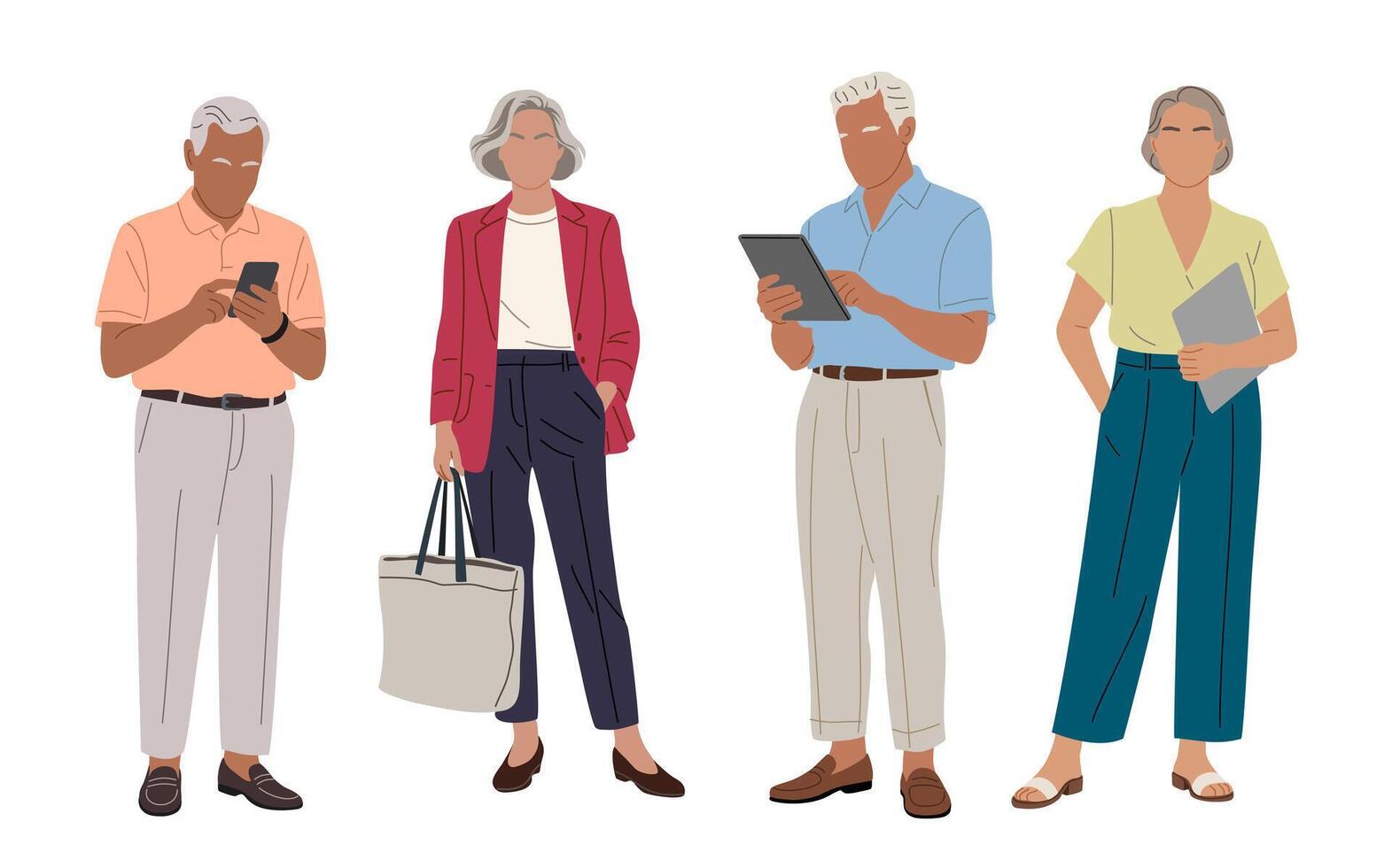 Set of different senior business people standing vector