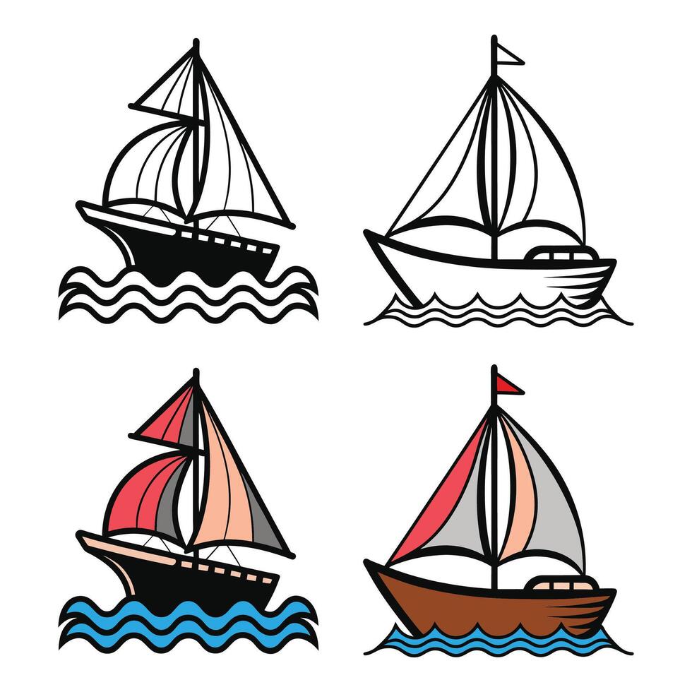 Sailboat Set on Waves, Nautical Collection vector