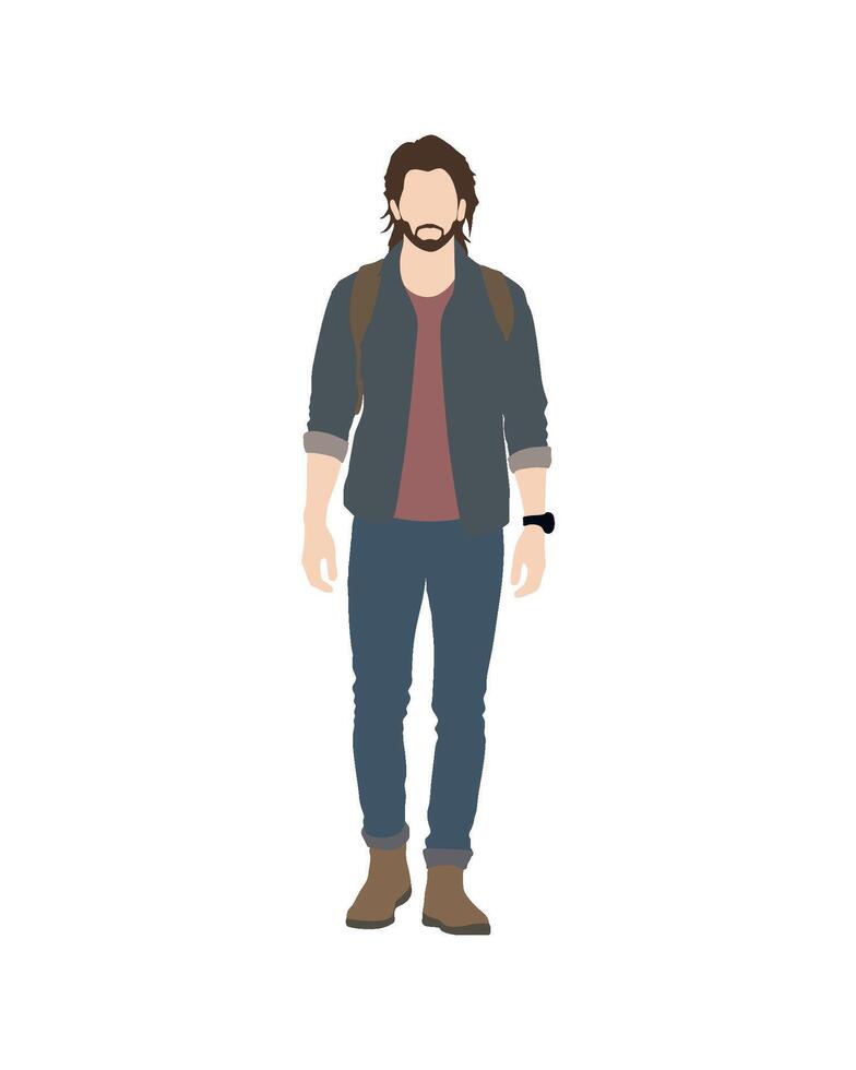 Man in casual clothing with backpack and beard vector