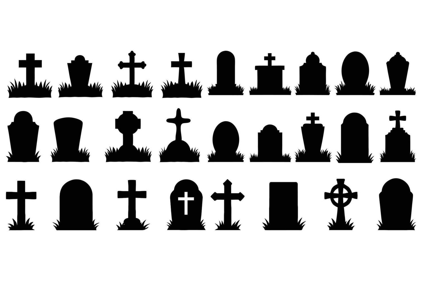 Gravestone Silhouettes Set Tombstone, Cross and Headstone Icons vector