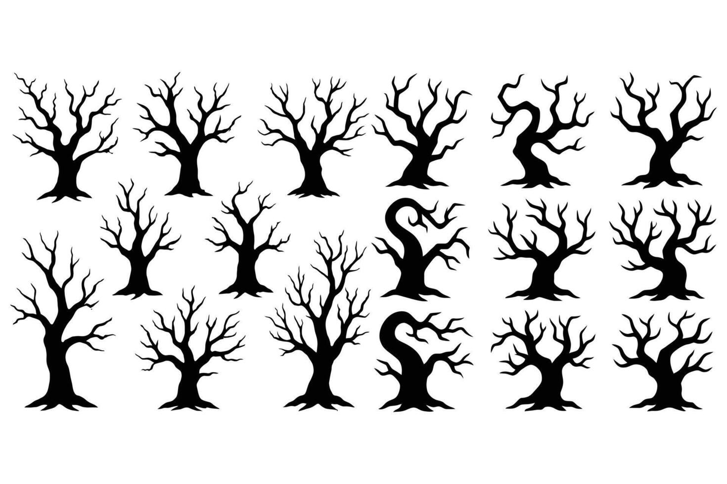 Scary Tree Silhouettes Collection Spooky, Twisted, Bare Trees Clipart vector