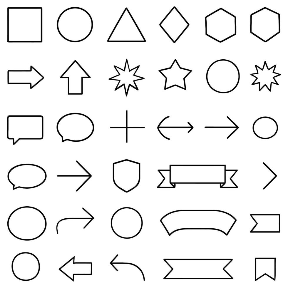 Geometric Shape and Icon Outline Set Arrows, Banners, Speech Bubbles vector