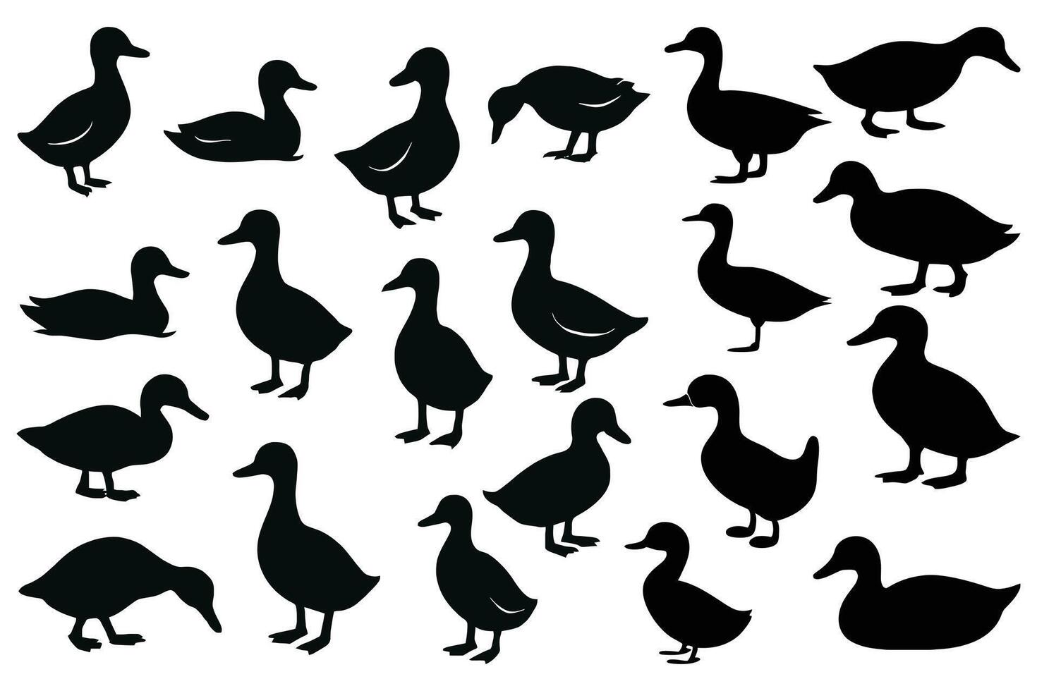 Duck Silhouette Bundle Farm Bird Clipart Icons for Nature and Wildlife Design vector