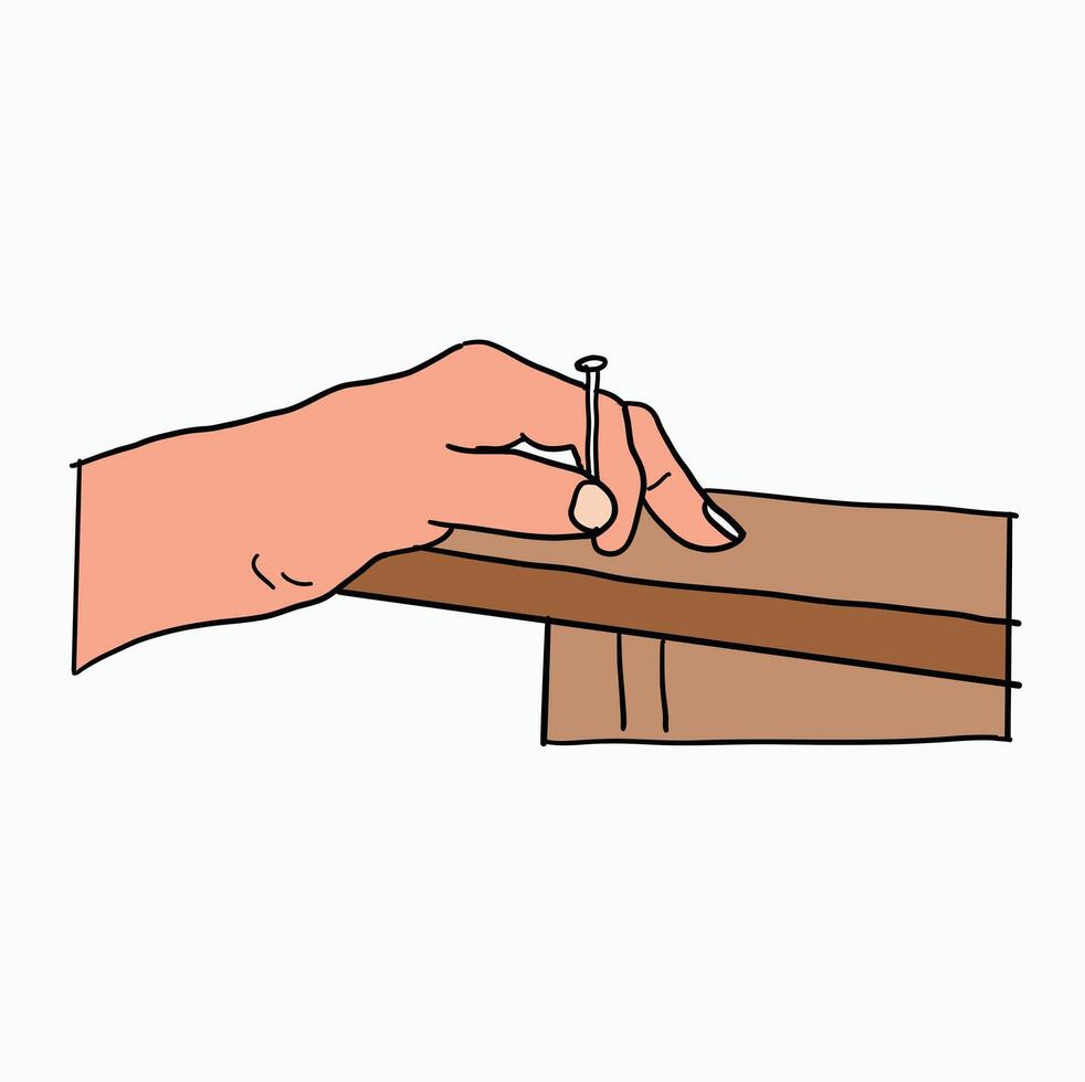 people is nailing the table. only hand and nail are visible. Cartoon Style Illustration vector