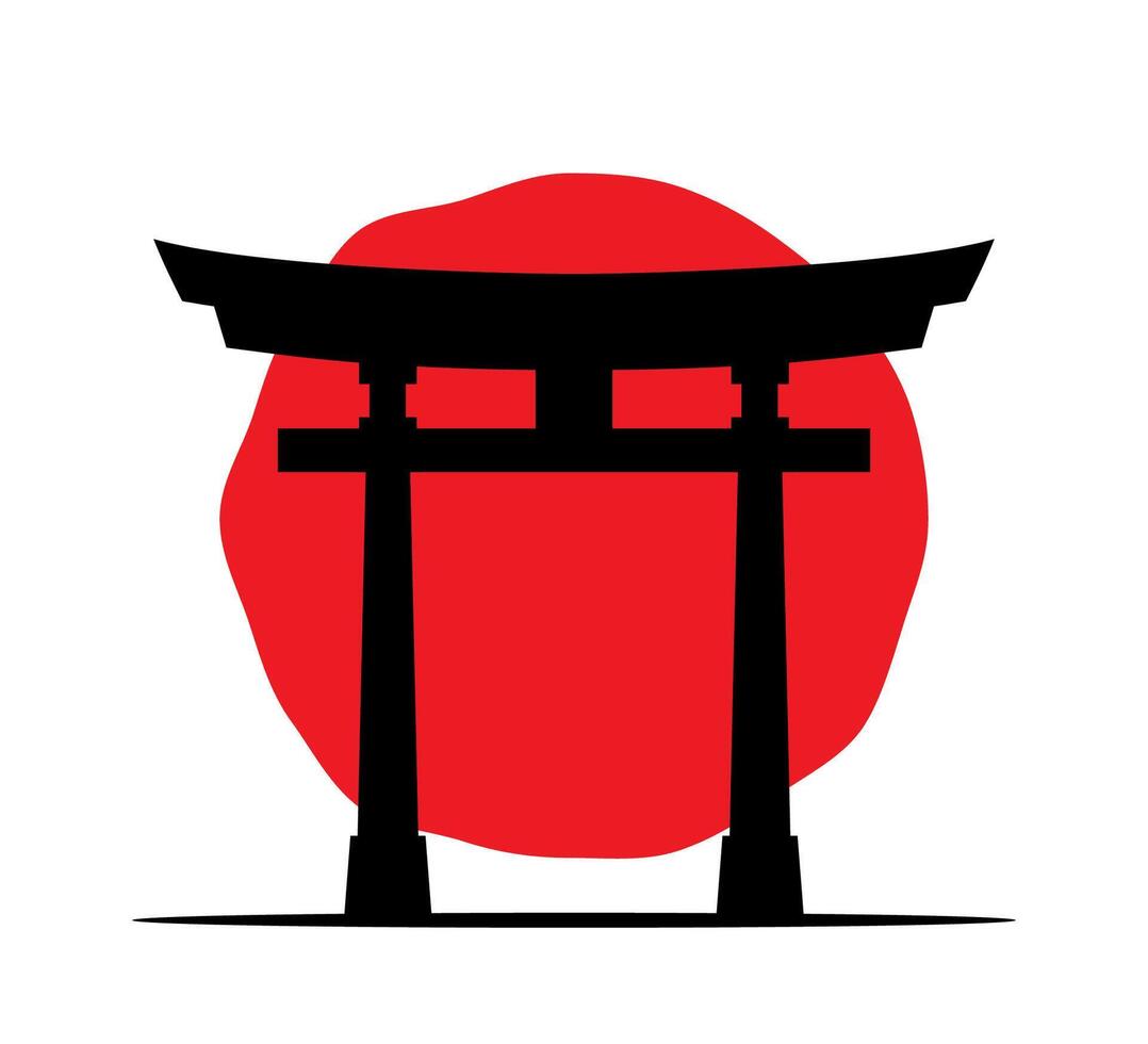 Japan torii gate logo. Stylized icon with temple gate and sun, japan or Asian logo concept. Religious symbol of Shintoism. illustration. vector