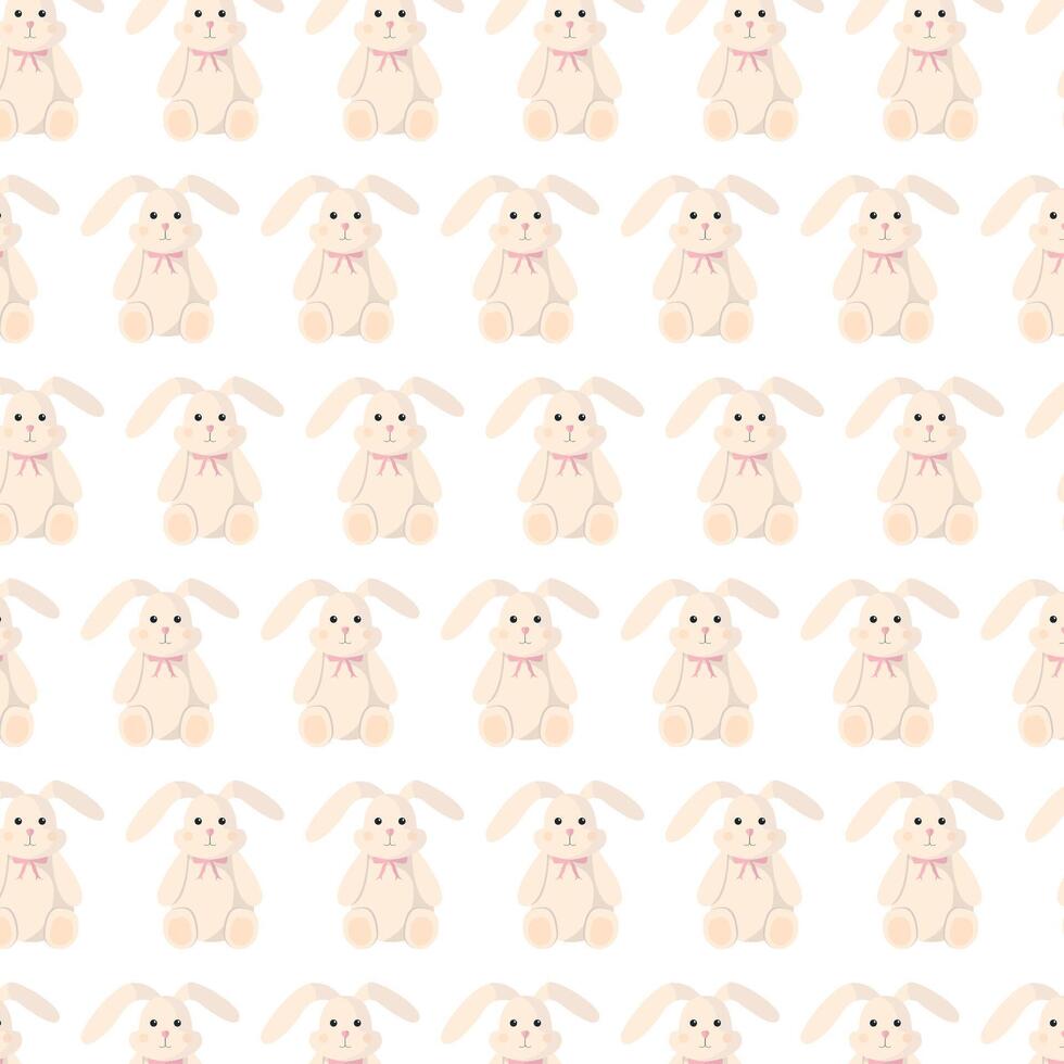 Pattern with rabbit on white background. Soft toy. Wallpaper for children's room. vector