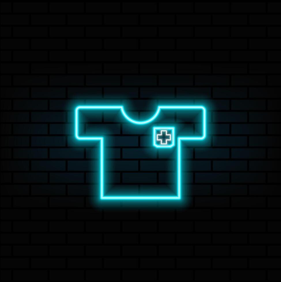 neon style.Medical dress icon for doctors and rescuers and patients. Short sleeve, pockets. thin line linear illustration. Editable outline for web, UI vector