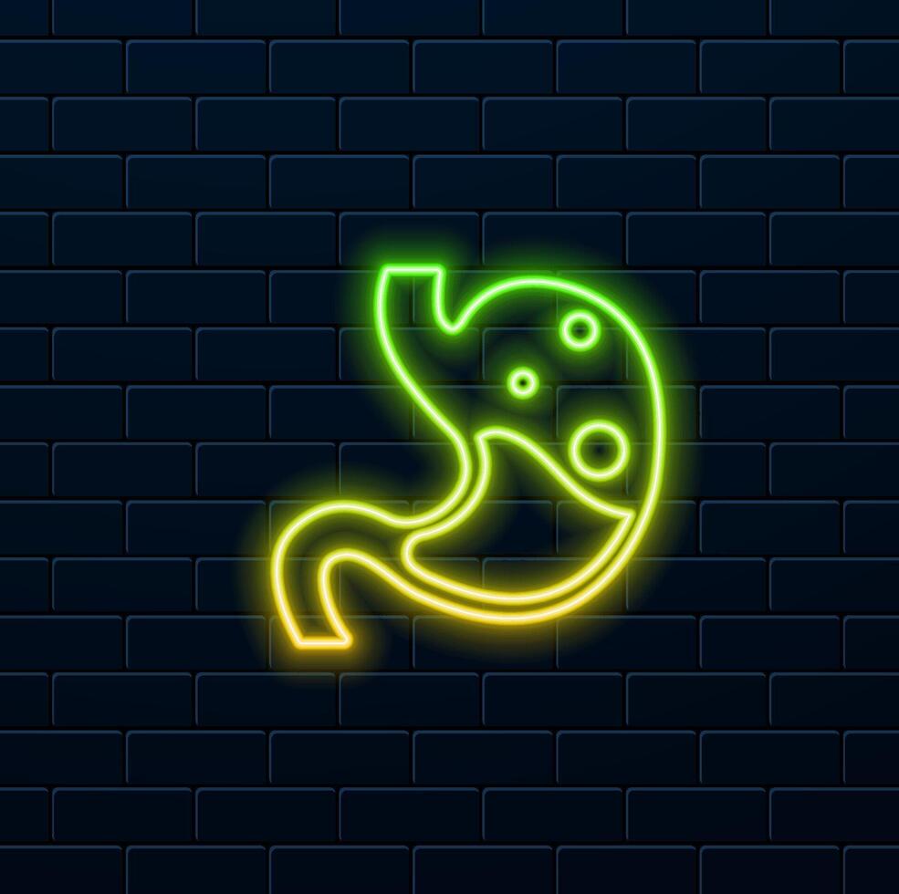 stomach icon, gastroenterology icon. neon style.stomach with liquids linear icon isolated, vector