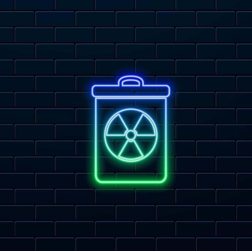 nuclear waste drum icon symbol design. neon style.toxic waste icon design. radioactive waste. neon. vector