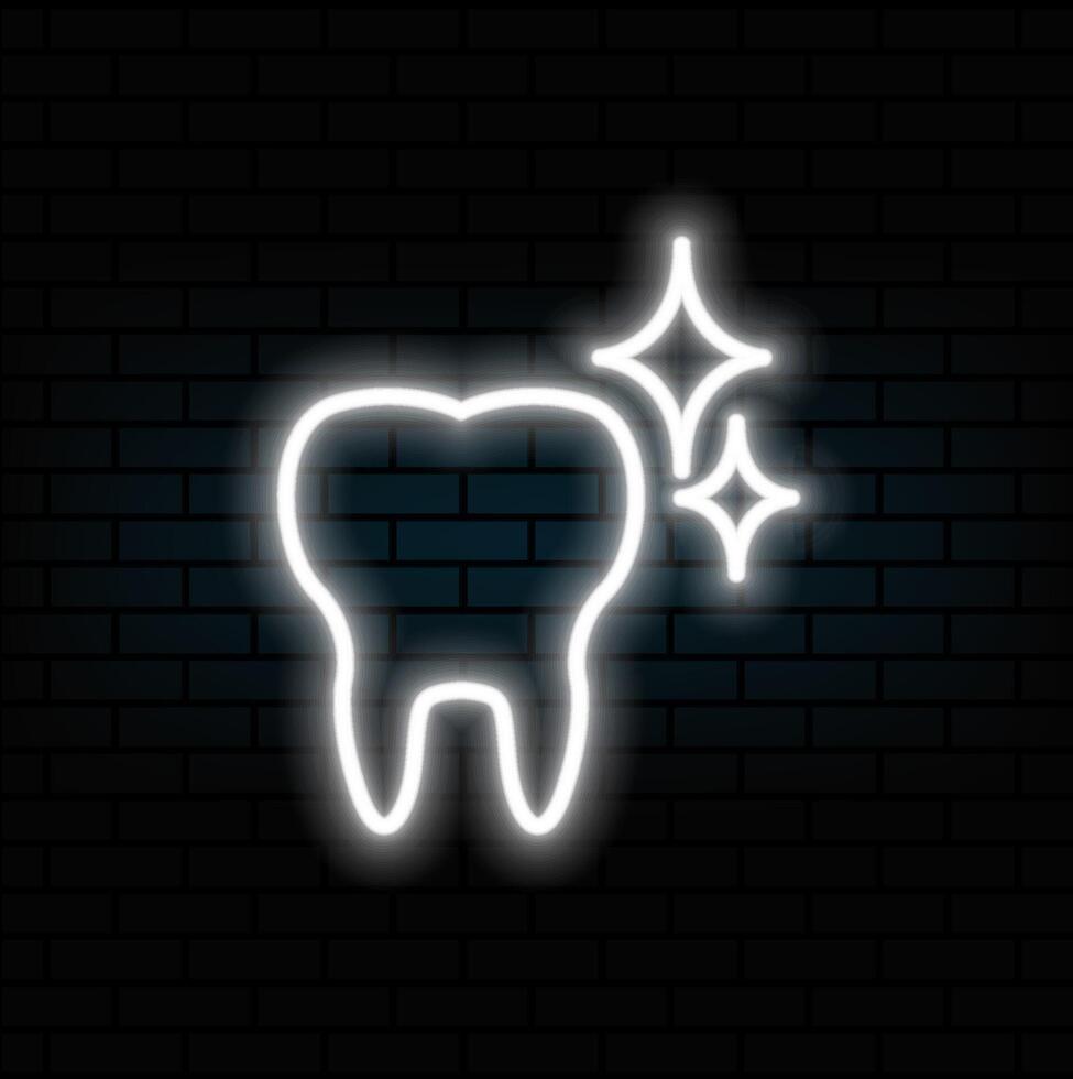 neon style. white tooth icon. Dentist icon.Teeth icon symbol illustration in flat design. neon. vector