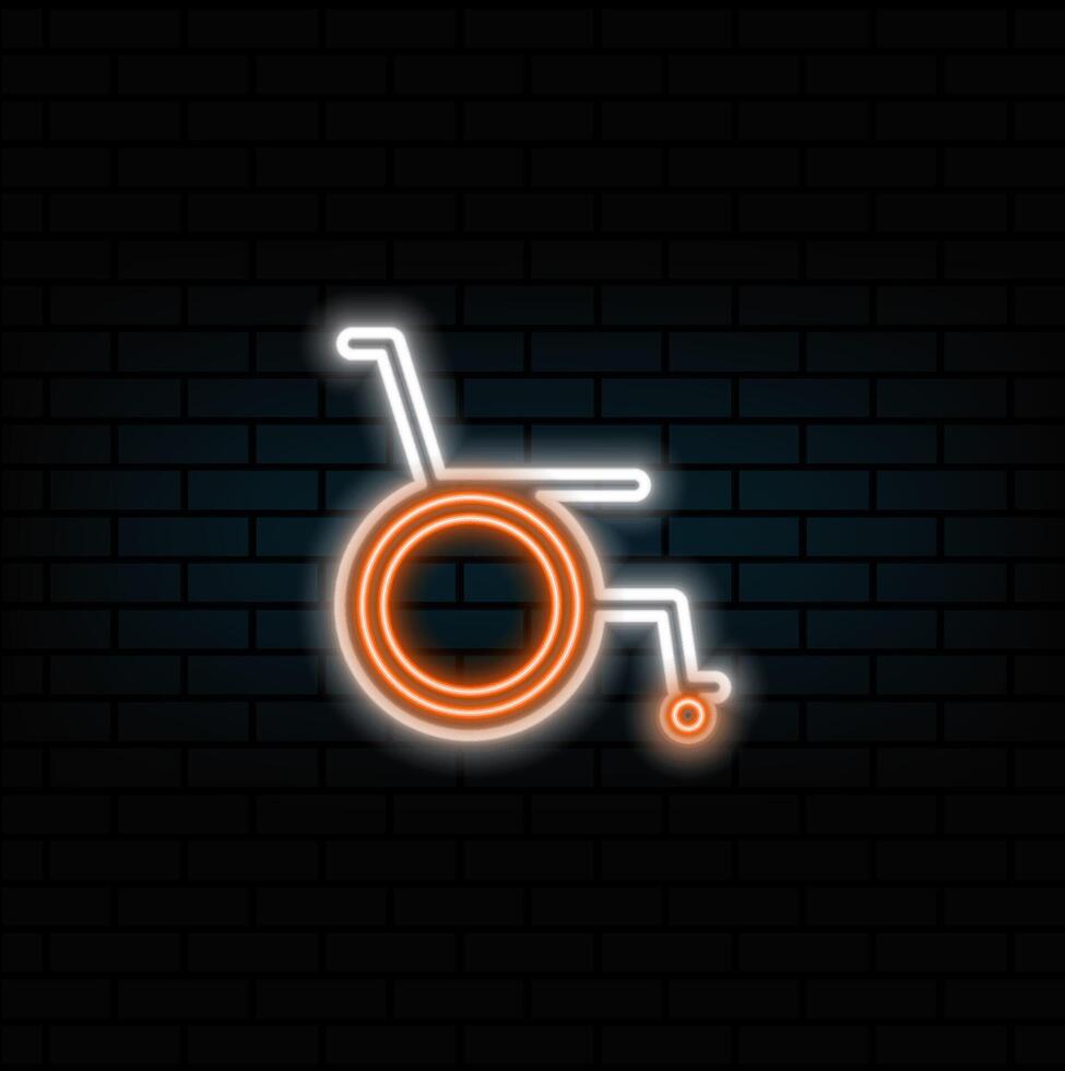 icon, wheelchair icon representing accessibility and mobility, neon, ideal for healthcare facilities, disability services, and inclusive design.wheelchair flat icon design. neon style. vector