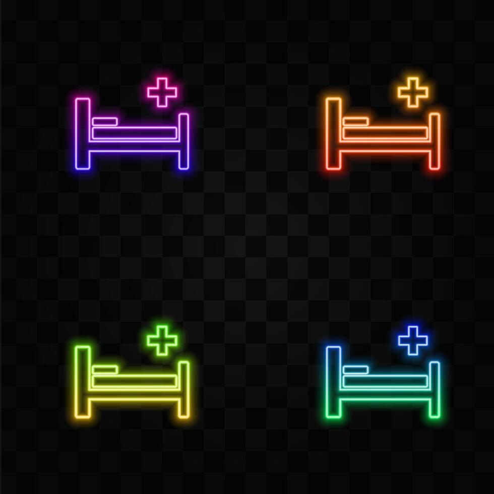Hospital bed linear icon. neon style.Thin line illustration. isolated schematic drawing. vector