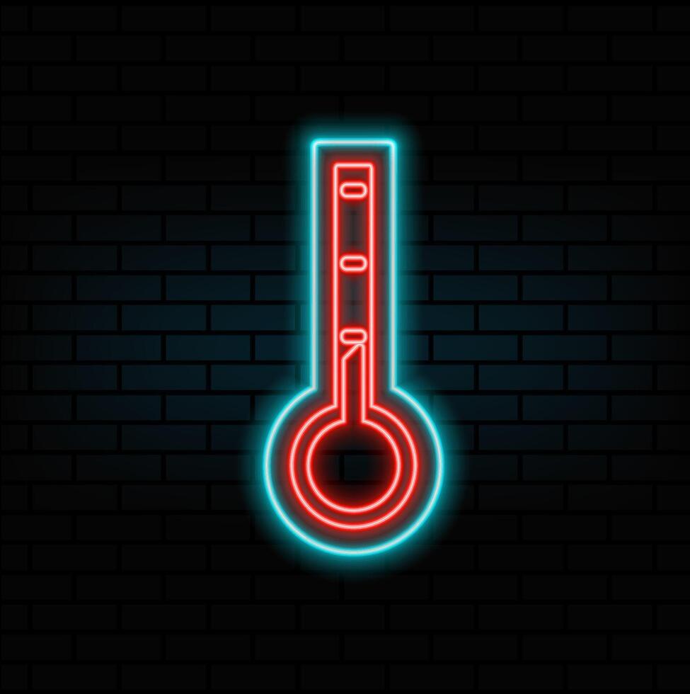 neon style, tritone glyph thermometer icon.Temperature level icon. Neon style. vector